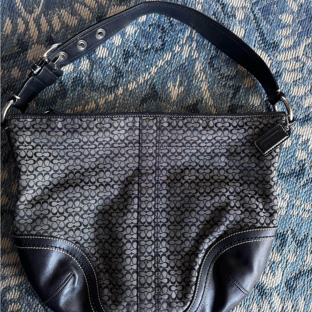 Coach Black and Gray Patterned Shoulder Bag